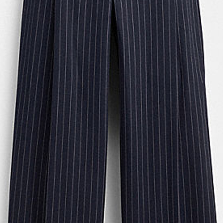 Sizing (W) コーチ SS24 ストライプ プリーツ ワイドレッグパンツ ネイビーブルー CN484-NVWT