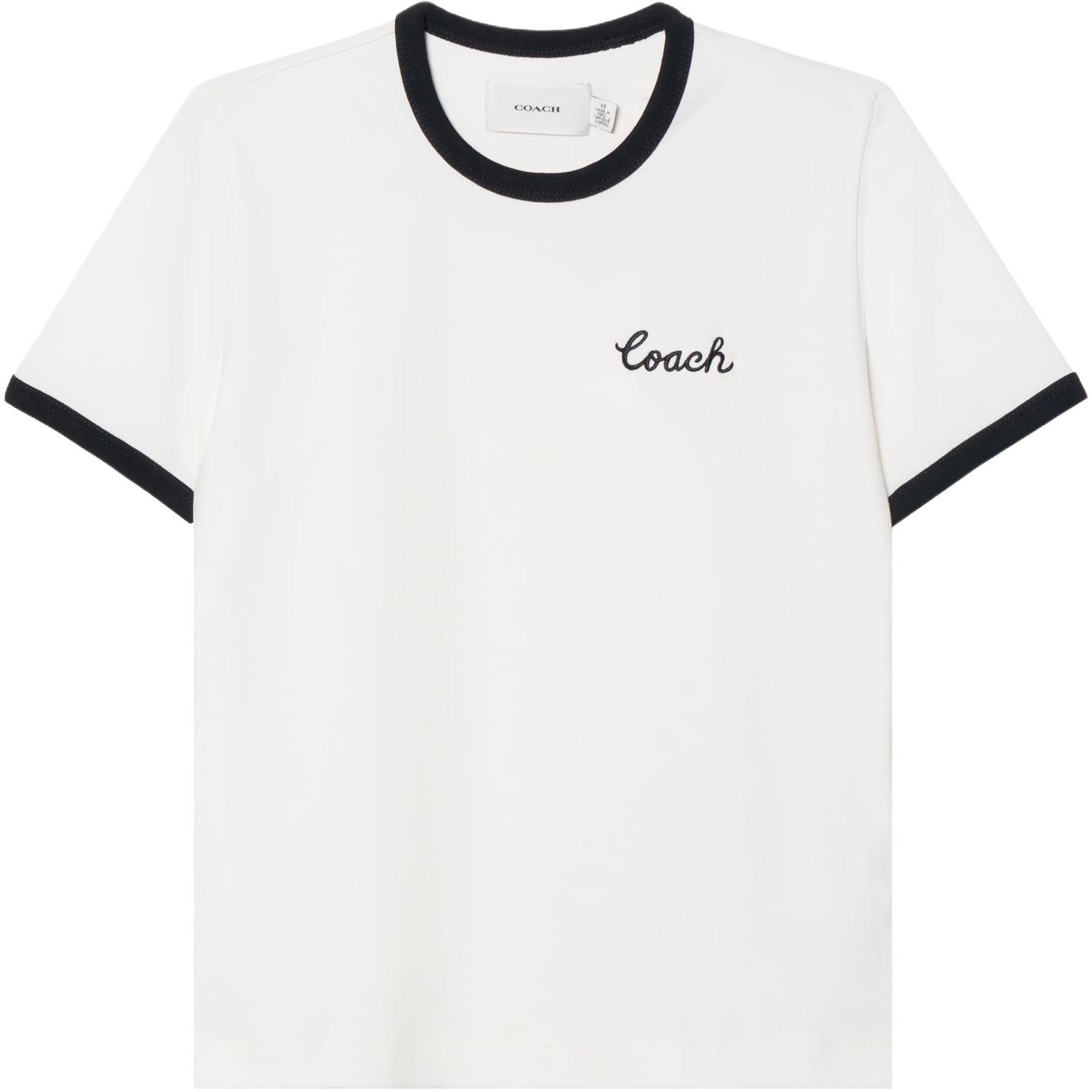 (Women) COACH SS24  White Logo Graphic Crew Neck Short Sleeve T-Shirt CS612-WHT