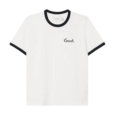 (Women) COACH SS24 White Logo Graphic Crew Neck Short Sleeve T-Shirt CS612-WHT