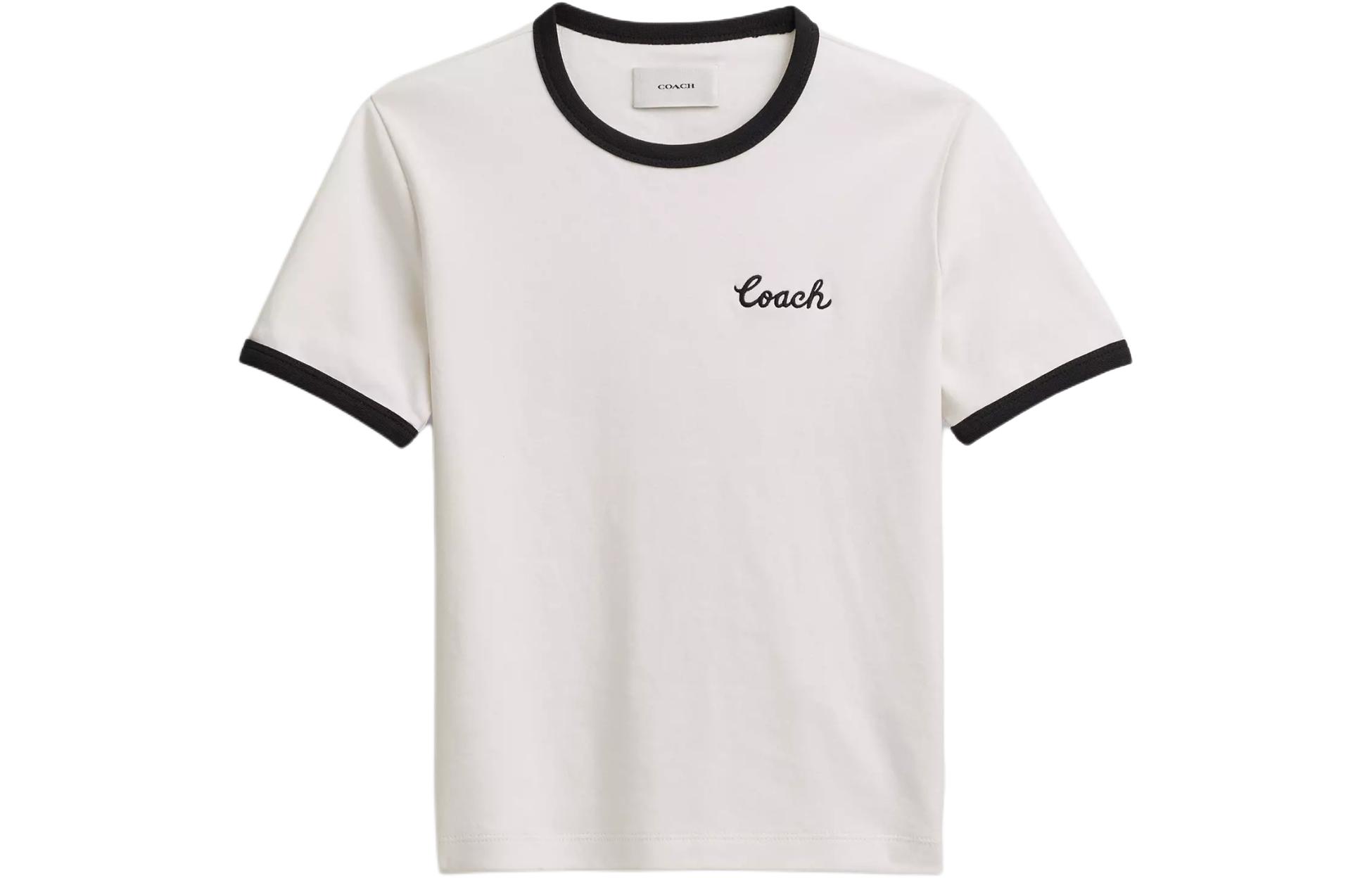 Order (W) COACH SS24 Kaos Putih Logo Grafis Crew Neck Lengan Pendek CS612-WHT
