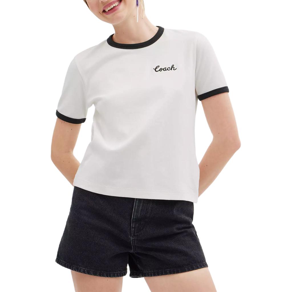 Lookbook (W) COACH SS24 Kaos Putih Logo Grafis Crew Neck Lengan Pendek CS612-WHT
