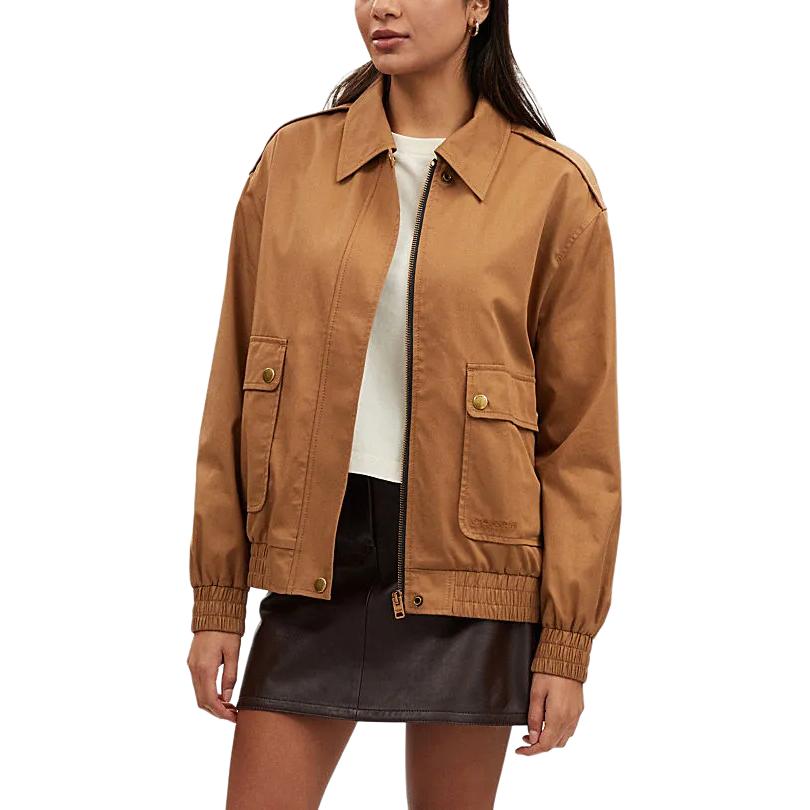 Lookbook (Women) Coach SS24 Beige Embroidered Logo Zip-Up Jacket CO845-LRC