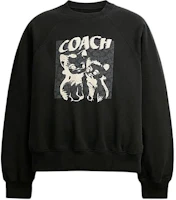 (Women) Coach SS24 Black Crewneck Sweatshirt with Cat Letter Graphic CQ739-BLC (Women) Coach SS24 Black Crewneck Sweatshirt with Cat Letter Graphic CQ739-BLC