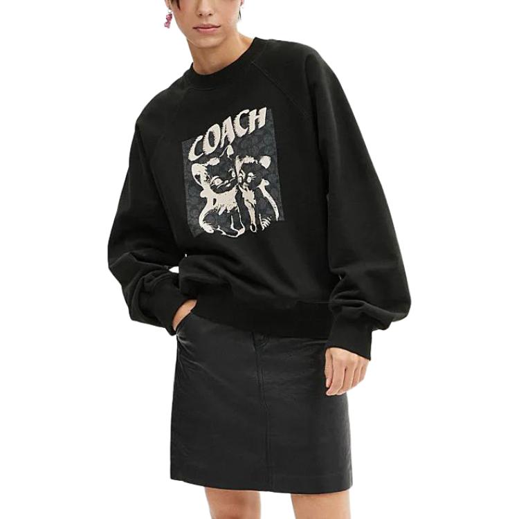 Lookbook (W) Coach SS24 黑色貓咪字母圖案圓領衛衣 CQ739-BLC