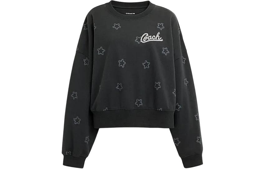 (Women) Coach SS24 Black Cropped Star Logo Crewneck Sweatshirt CP215-BLK