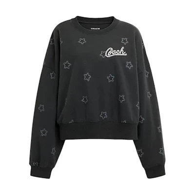 (Women) Coach SS24 Black Cropped Star Logo Crewneck Sweatshirt CP215-BLK