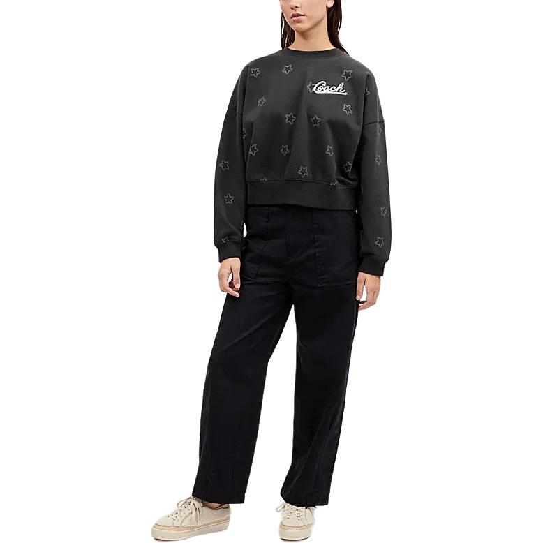 Lookbook (W) Coach SS24 黑色短版星星標誌圓領長袖上衣 CP215-BLK