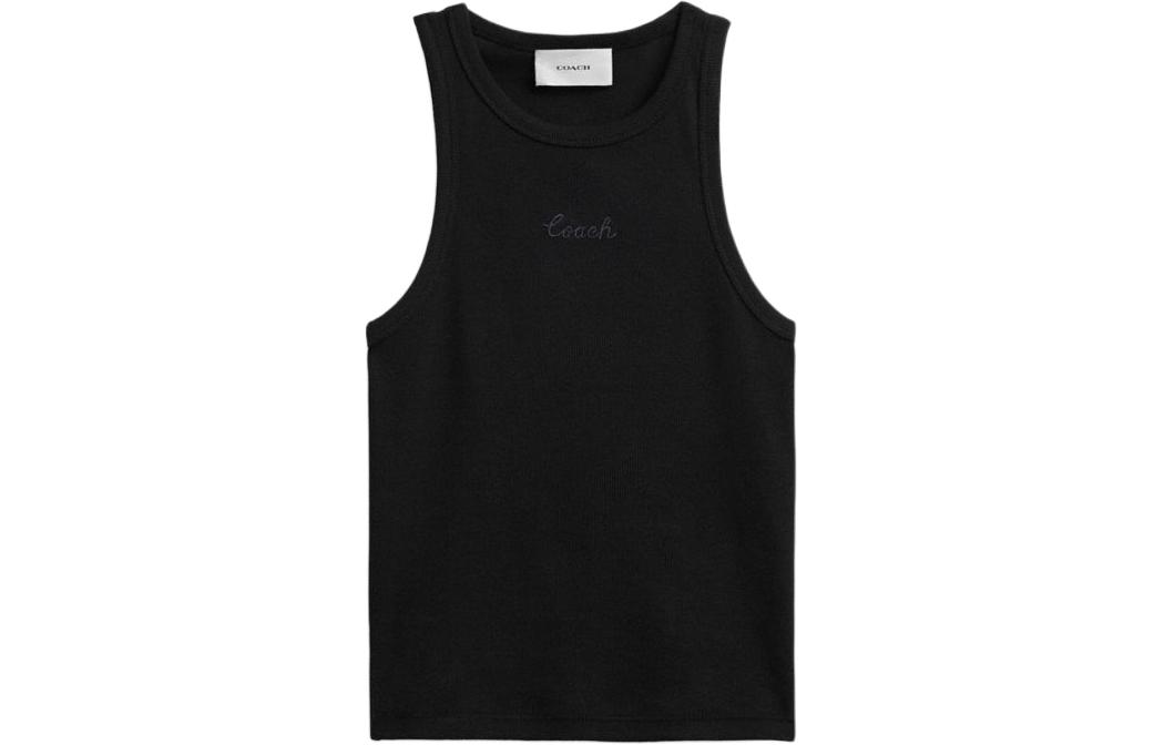 Buy (W) Coach SS24 Tank Top Hitam Ribbed Knit dengan Desain Huruf Simple. CS609-BLK