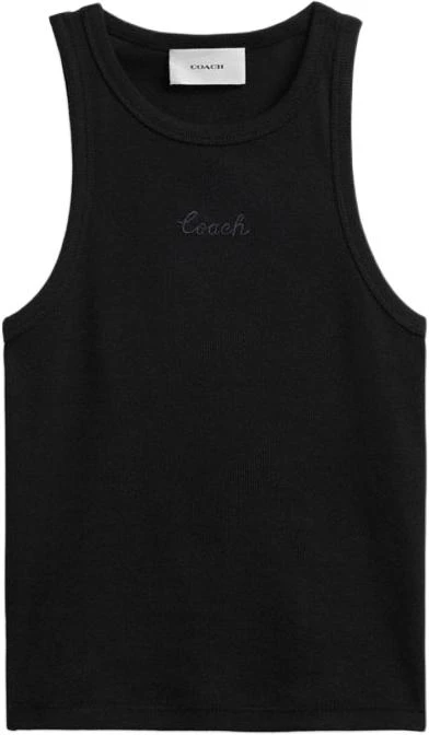 women-coach-ss-24-black-ribbed-knit-tank-top-with-simple-letter-design-cs-609-blk