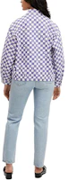 Shop (Women) COACH SS24 Checkered Zip-Up Collared Jacket Purple. CQ774-OO9