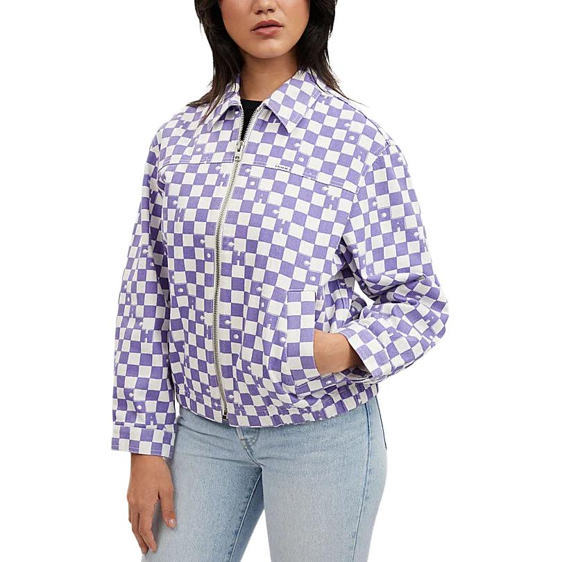 Purchase (W) コーチ SS24 チェッカージップアップカラー ジャケット パープル. CQ774-OO9