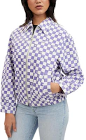 Purchase (Women) COACH SS24 Checkered Zip-Up Collared Jacket Purple. CQ774-OO9