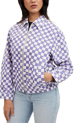 (W) コーチ SS24 チェッカージップアップカラー ジャケット パープル. CQ774-OO9 Purchase (W) コーチ SS24 チェッカージップアップカラー ジャケット パープル. CQ774-OO9