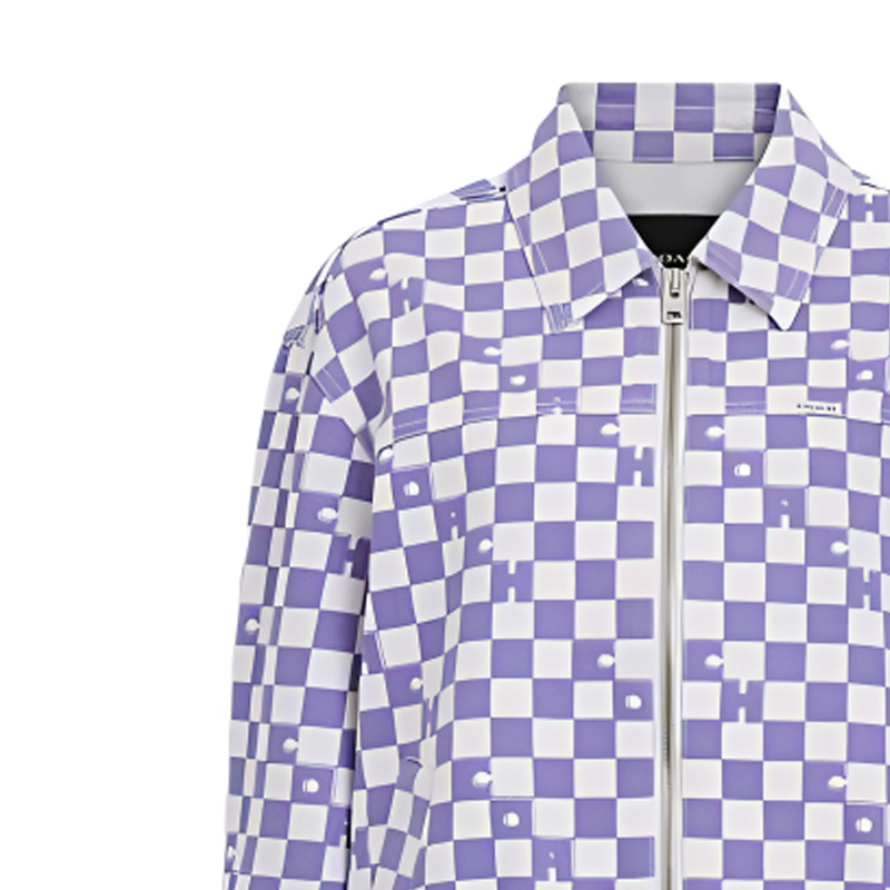 Details for (W) コーチ SS24 チェッカージップアップカラー ジャケット パープル. CQ774-OO9