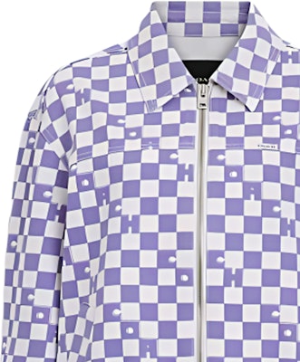 (W) コーチ SS24 チェッカージップアップカラー ジャケット パープル. CQ774-OO9 Details for (W) コーチ SS24 チェッカージップアップカラー ジャケット パープル. CQ774-OO9