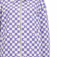 Sizing (Women) COACH SS24 Checkered Zip-Up Collared Jacket Purple. CQ774-OO9