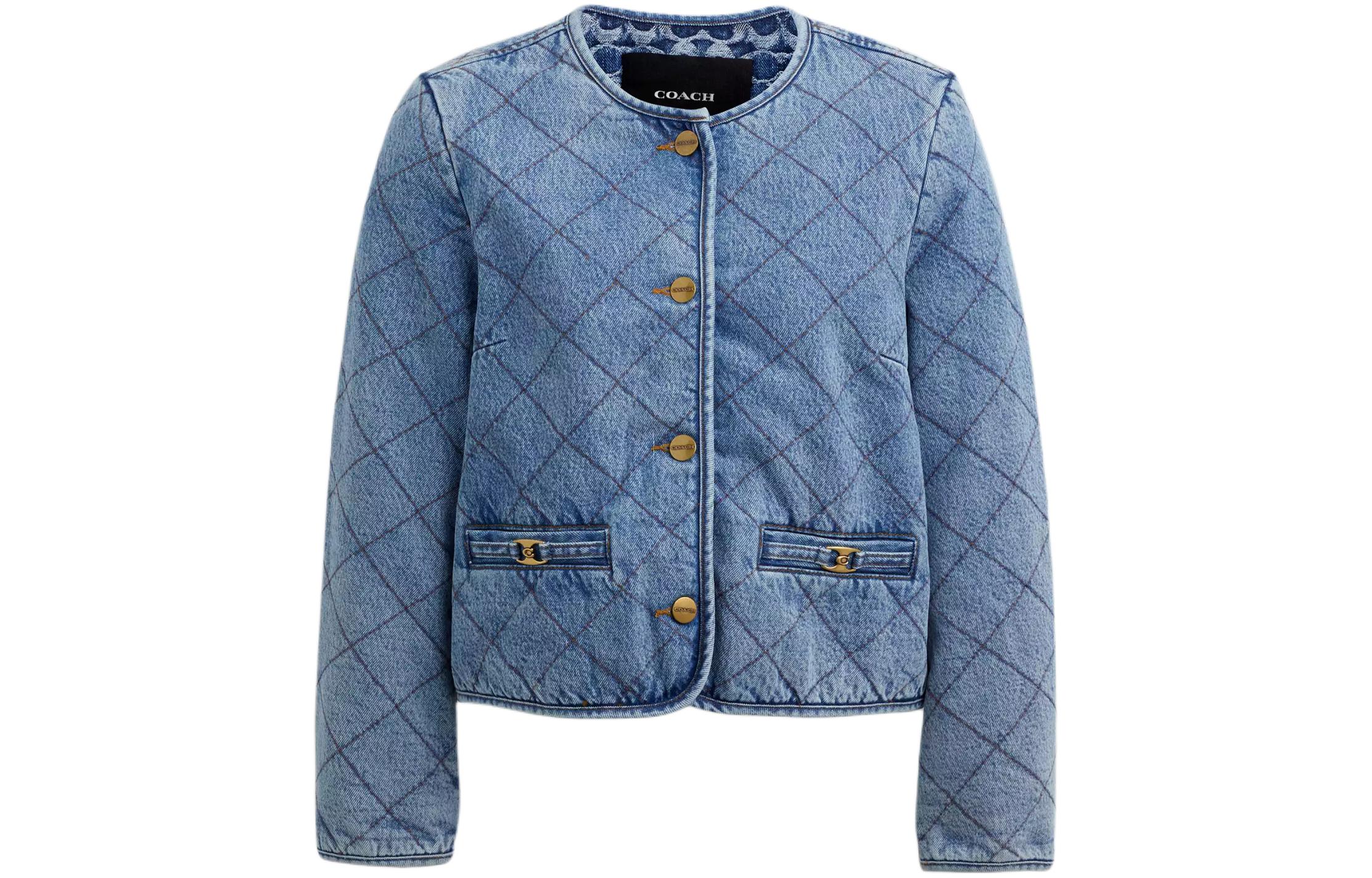 (Women) COACH SS24 Diamond Quilted Denim Jacket for Women - Blue CS014-BLU