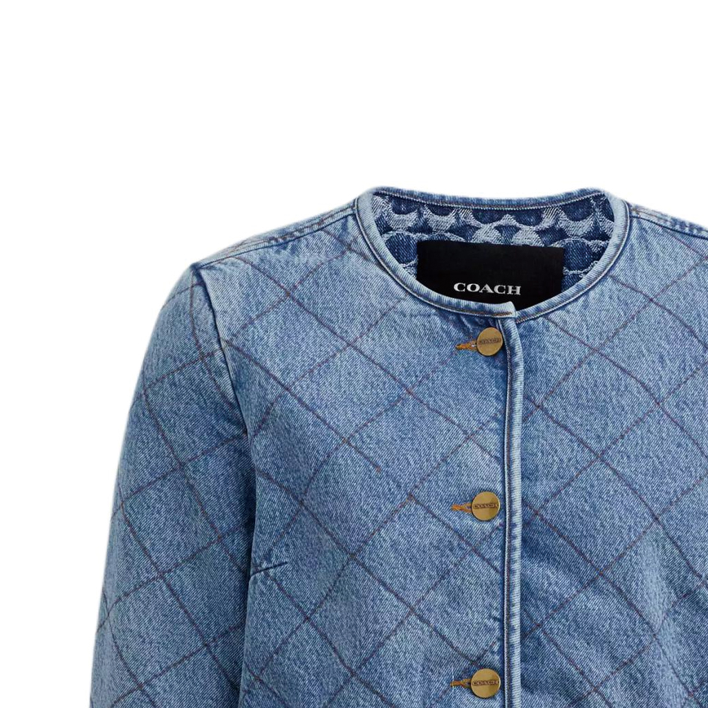 Details for (W) コーチ SS24 レディース ダイヤモンドキルト デニムジャケット - ブルー CS014-BLU