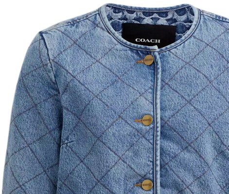 (W) コーチ SS24 レディース ダイヤモンドキルト デニムジャケット - ブルー CS014-BLU Details for (W) コーチ SS24 レディース ダイヤモンドキルト デニムジャケット - ブルー CS014-BLU