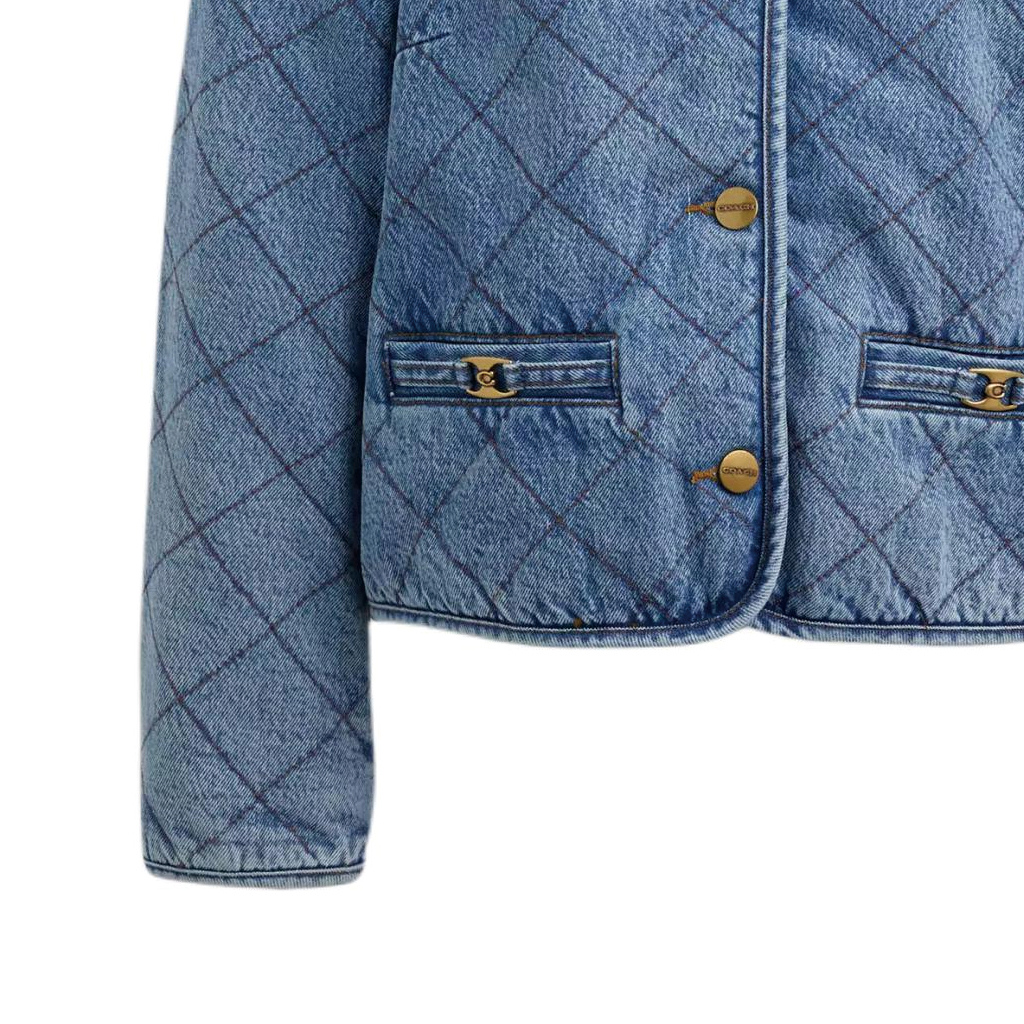 Sizing (W) コーチ SS24 レディース ダイヤモンドキルト デニムジャケット - ブルー CS014-BLU