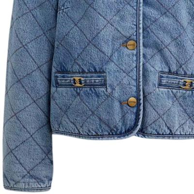 (W) コーチ SS24 レディース ダイヤモンドキルト デニムジャケット - ブルー CS014-BLU Sizing (W) コーチ SS24 レディース ダイヤモンドキルト デニムジャケット - ブルー CS014-BLU