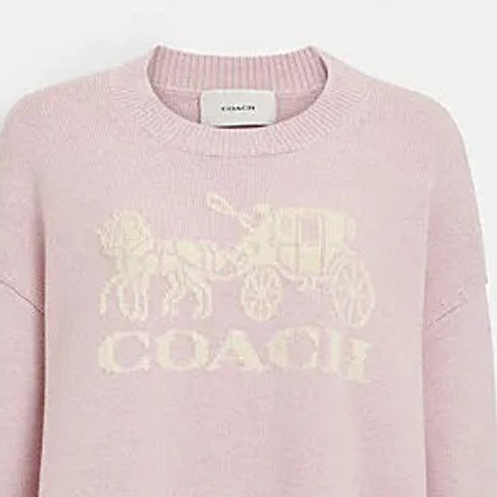 Shop (W) 코치 SS24 핑크 로고 레터 패턴 크루넥 스웨터. CP242-PIN