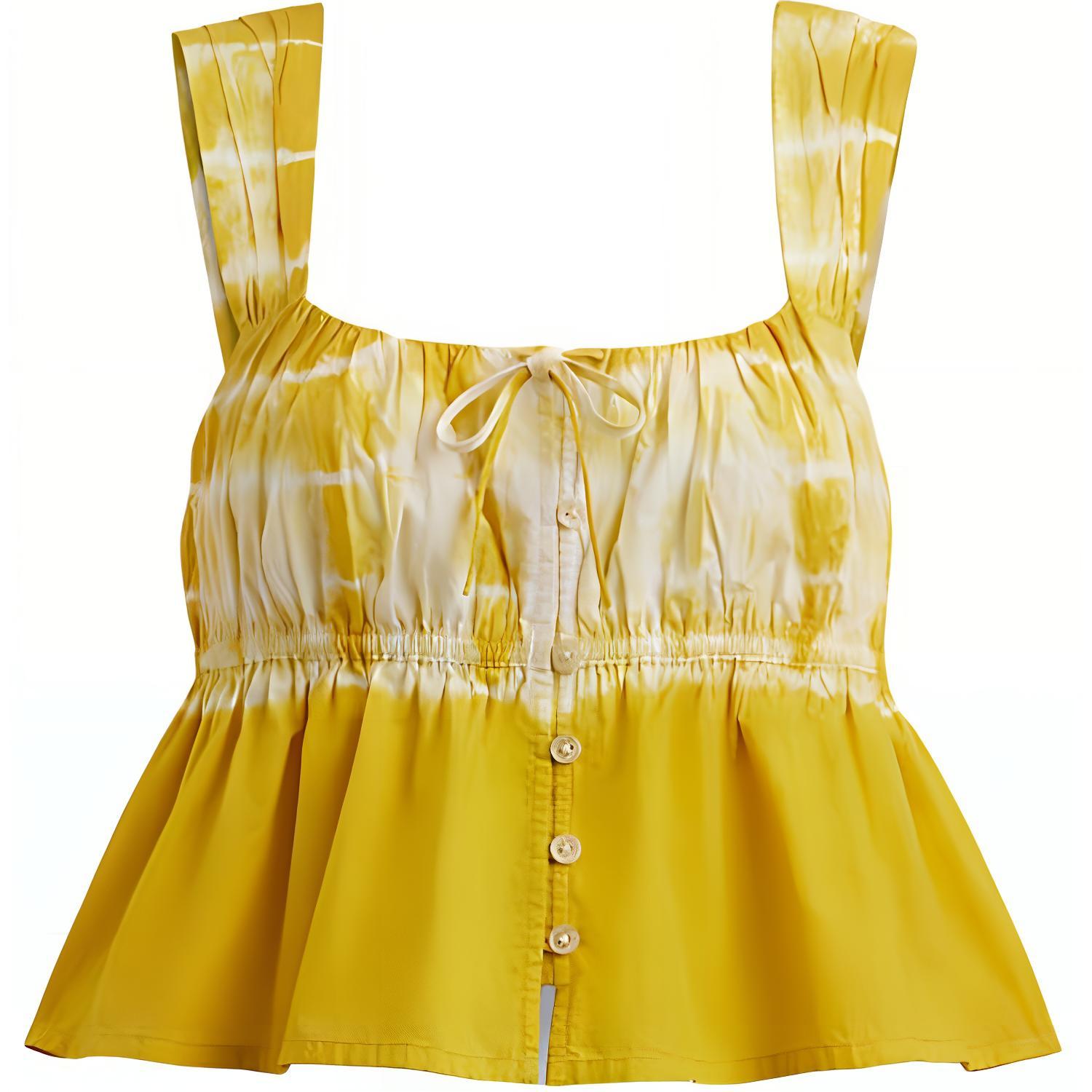 (Women) Coach SS24 Tie-Dye Button-Up Crop Vest Yellow for Women CR716-Y04