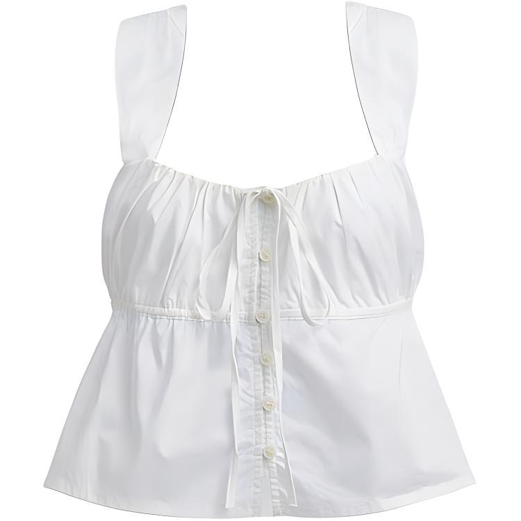 (Women) Coach SS24 White Sleeveless Straight Button Up Tank Top. CS643-WHT