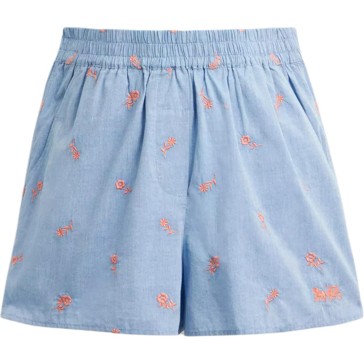Order (Women) COACH SS25  Blue Floral Embroidered Casual Shorts. CAU41-BLU