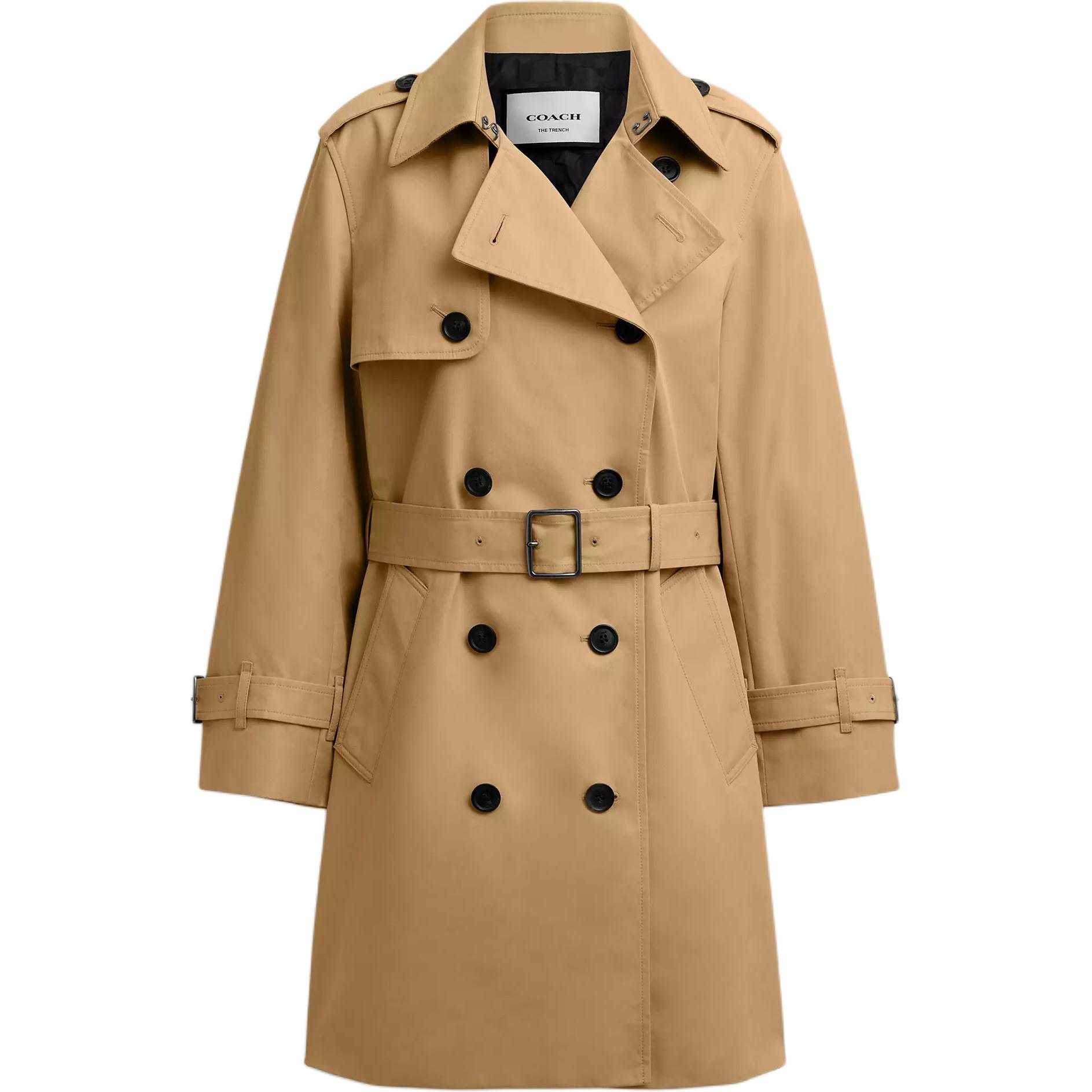 (Women) Coach SS25  Double-Breasted Long Sleeve Coat Khaki Color. CAB99-KHA