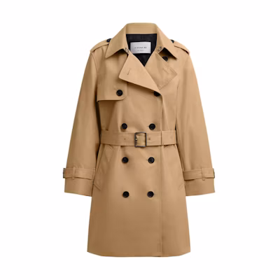 (Women) Coach SS25 Double-Breasted Long Sleeve Coat Khaki Color. CAB99-KHA