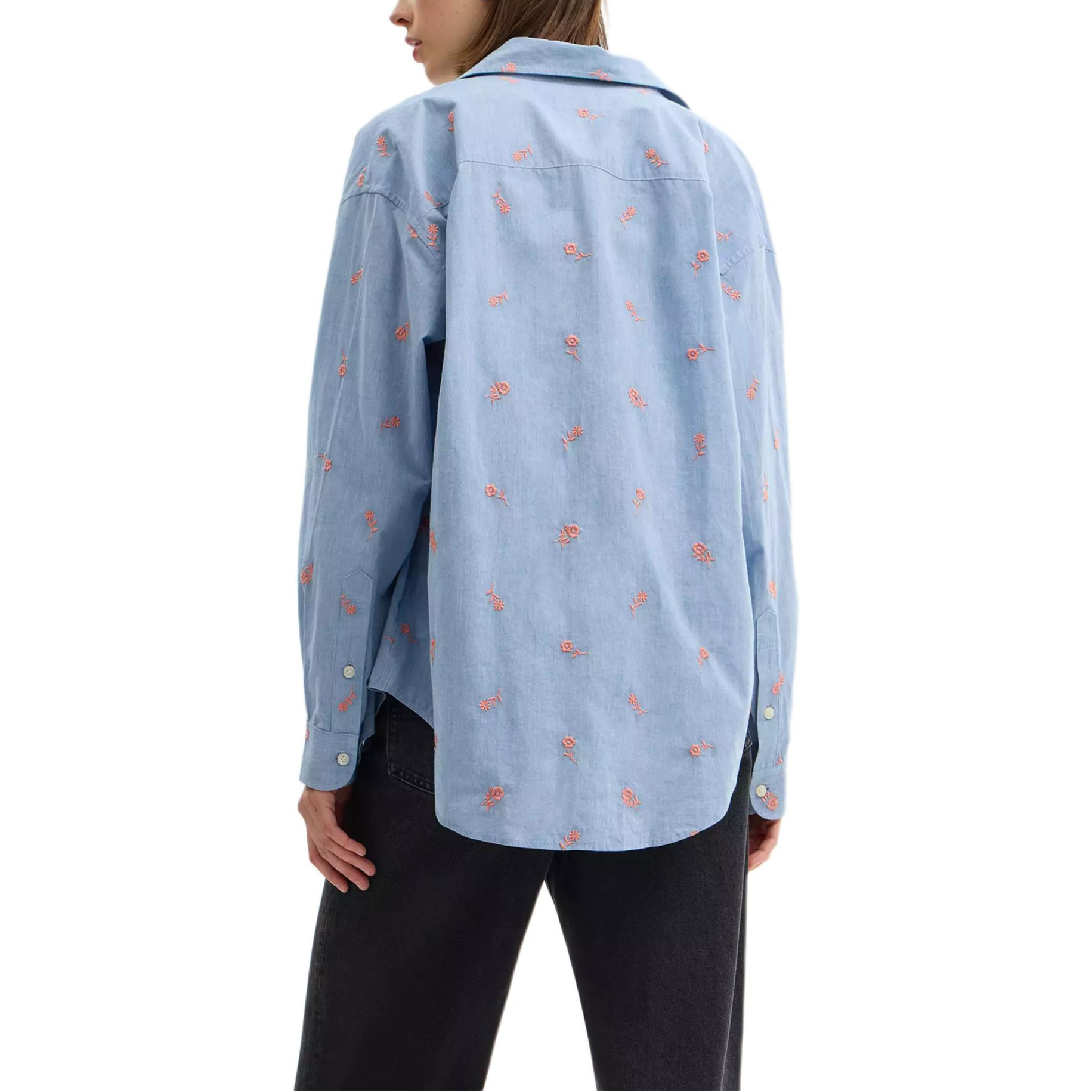 Shop (Women) COACH SS25  Floral Embroidered Loose Shirt - Blue CAT94-BLU