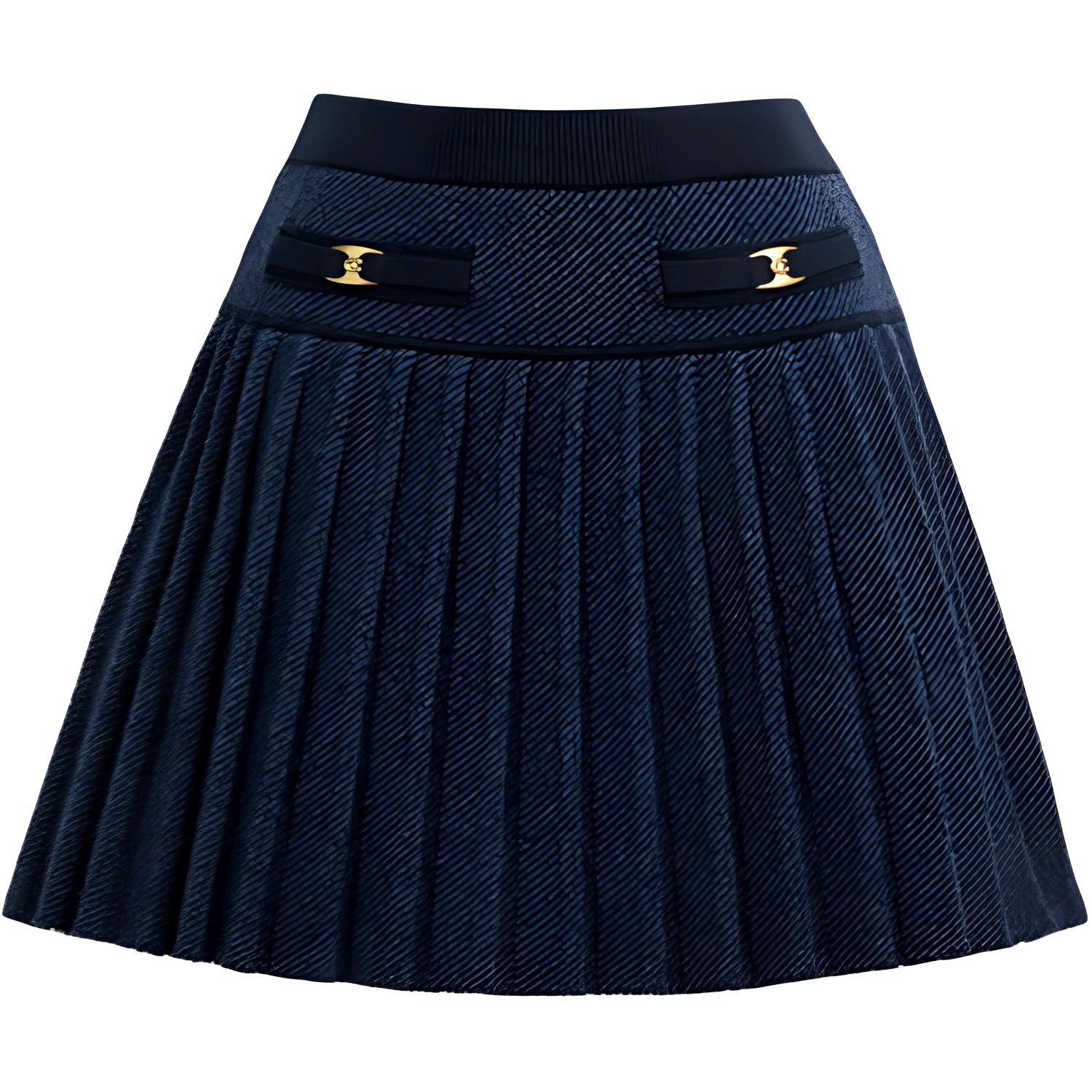 (Women) COACH SS25  Knit Pleated A-Line Casual Skirt Blue. CZ737-BLU