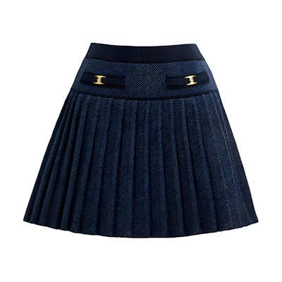 (Women) COACH SS25 Knit Pleated A-Line Casual Skirt Blue. CZ737-BLU