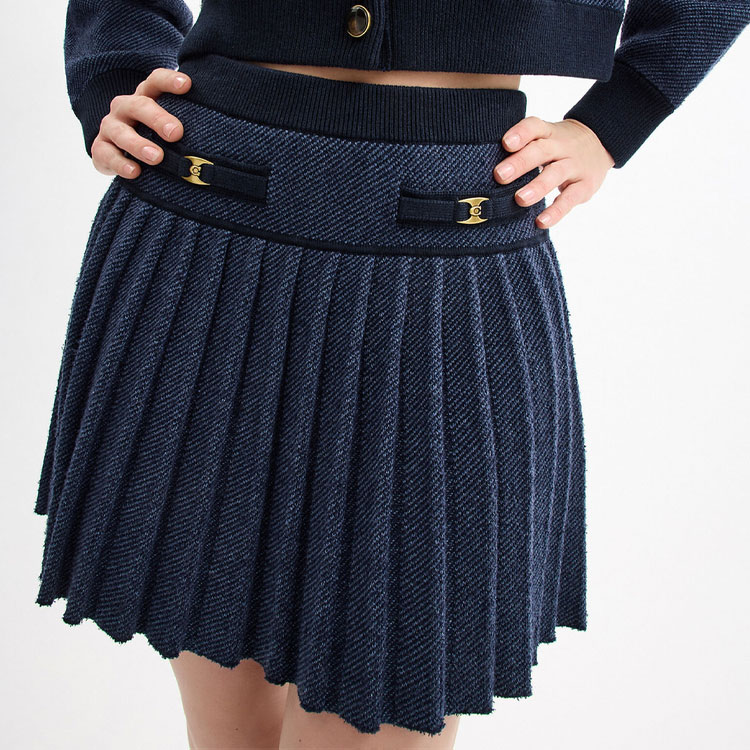 Purchase (Women) COACH SS25  Knit Pleated A-Line Casual Skirt Blue. CZ737-BLU