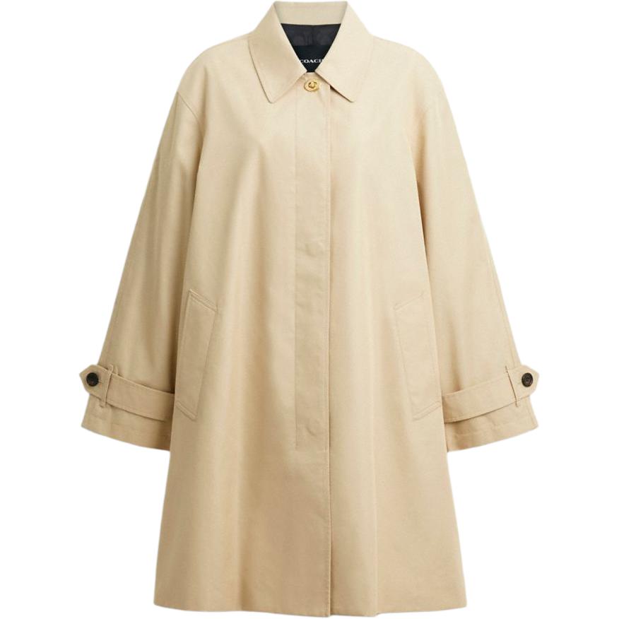 Order (Women) COACH SS25  Single-Breasted Long Coat Solid Khaki Color CY760-LKH