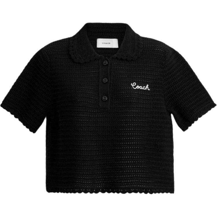 Order (Women) COACH SS25  Solid Scalloped Letter Polo Shirt CAU12-BLK