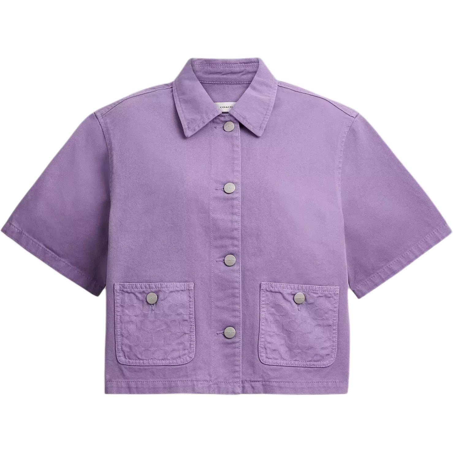 Order (Women) COACH SS25  Studded Cotton Denim Short-Sleeve Loose Shirt CAT88-PUR