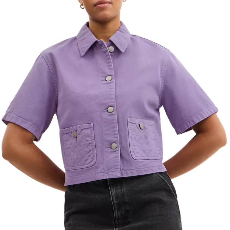 Lookbook (Women) COACH SS25  Studded Cotton Denim Short-Sleeve Loose Shirt CAT88-PUR