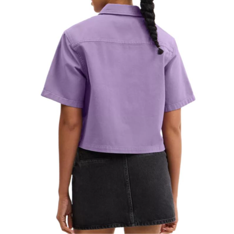 Shop (Women) COACH SS25  Studded Cotton Denim Short-Sleeve Loose Shirt CAT88-PUR