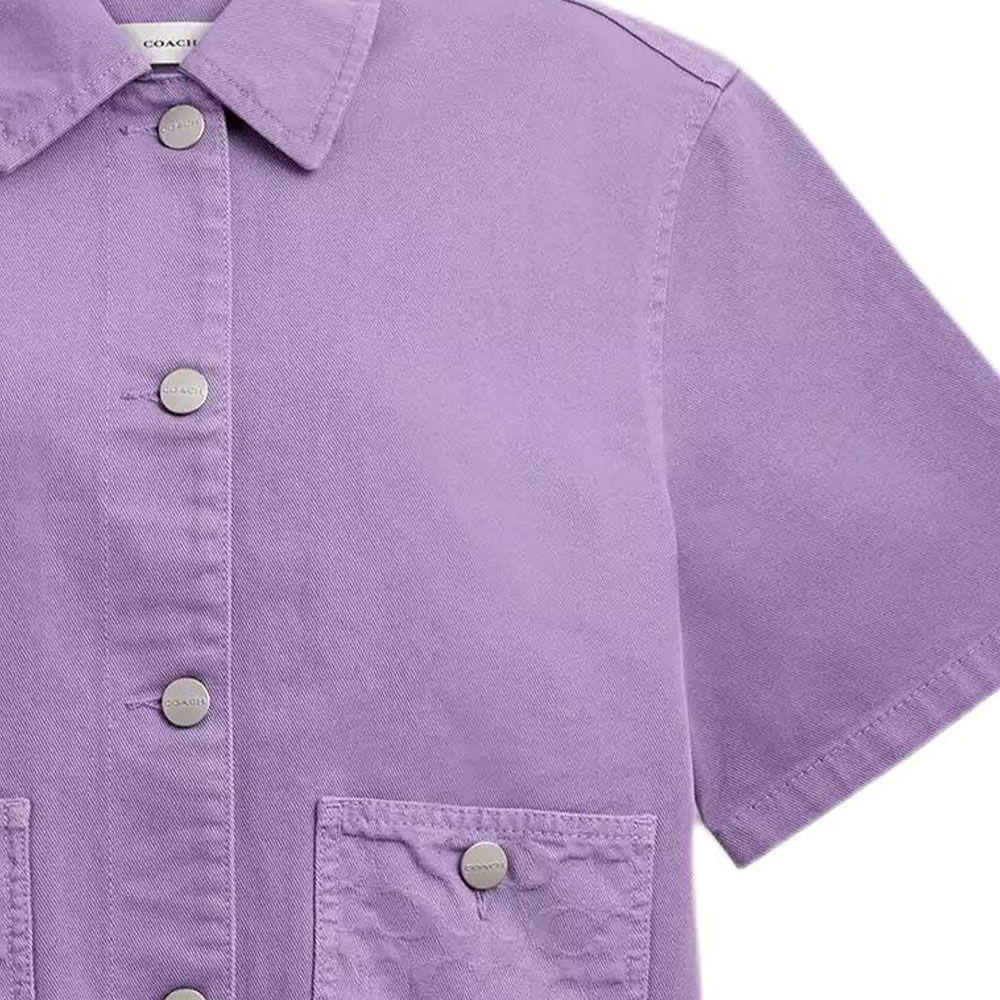 Details for (Women) COACH SS25  Studded Cotton Denim Short-Sleeve Loose Shirt CAT88-PUR