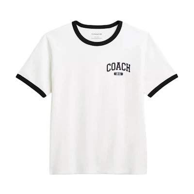 (Women) COACH SS25 White Crewneck T-Shirt with Contrast Trim. CAH76-WHT