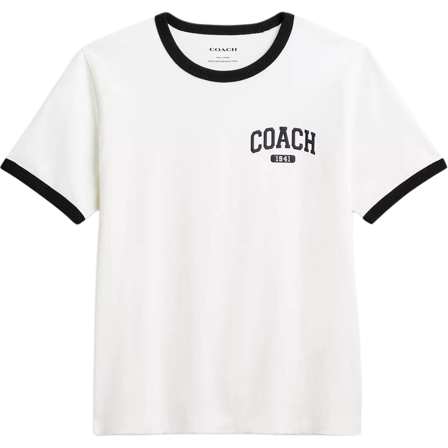 Order (Women) COACH SS25  White Crewneck T-Shirt with Contrast Trim. CAH76-WHT