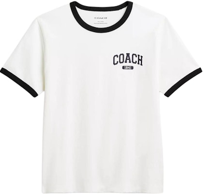 (Women) COACH SS25 White Crewneck T-Shirt with Contrast Trim. CAH76-WHT Order (Women) COACH SS25 White Crewneck T-Shirt with Contrast Trim. CAH76-WHT