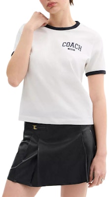 (Women) COACH SS25 White Crewneck T-Shirt with Contrast Trim. CAH76-WHT Lookbook (Women) COACH SS25 White Crewneck T-Shirt with Contrast Trim. CAH76-WHT