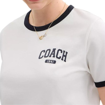 (Women) COACH SS25 White Crewneck T-Shirt with Contrast Trim. CAH76-WHT Purchase (Women) COACH SS25 White Crewneck T-Shirt with Contrast Trim. CAH76-WHT