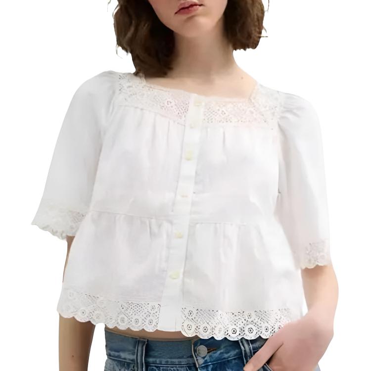 Lookbook (Women) COACH SS25  White Crochet Trim Button-Up Shirt. CAT98-WHT