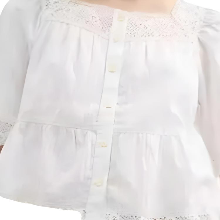 Details for (Women) COACH SS25  White Crochet Trim Button-Up Shirt. CAT98-WHT
