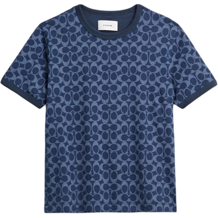 Order (Women) COACH SS25 Classic Trim Logo T-Shirt  Regular Fit - Blue. CZ729-OYG