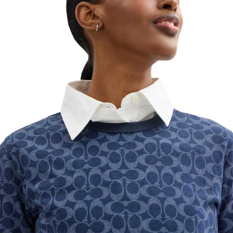 Purchase (Women) COACH SS25 Classic Trim Logo T-Shirt  Regular Fit - Blue. CZ729-OYG